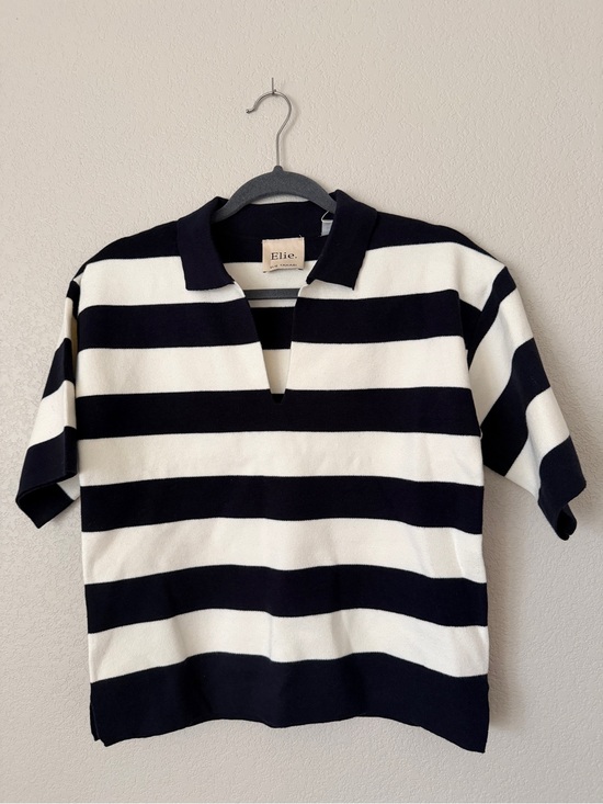 Elie Tahari Tops - Elie Tahari Navy & Cream Striped Polo Knit Sweater